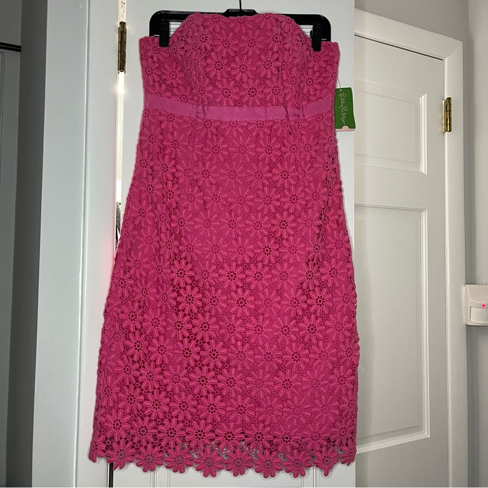 Lilly Pulitzer 100% Colton Pink Strapless Sheath Dress